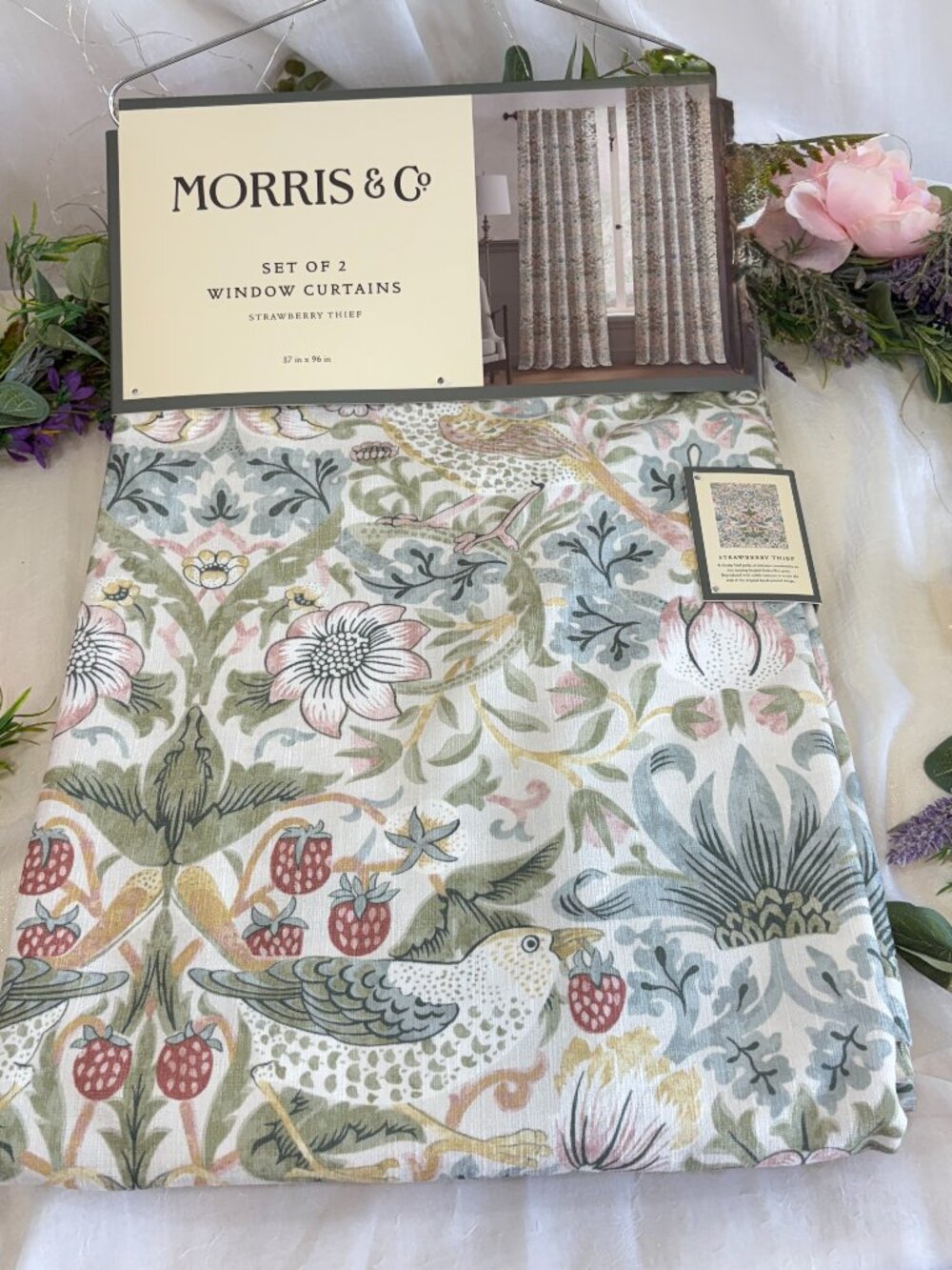 MORRIS & CO Strawberry Thief Drapes Panels Curtains Set of 4 37 in X 96 in